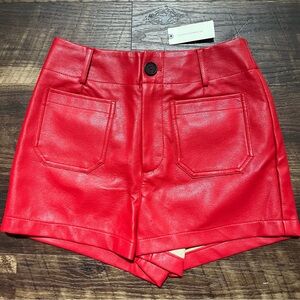 NWT Maeve Anthropologie the Colette high rise red faux vegan leather shorts 28